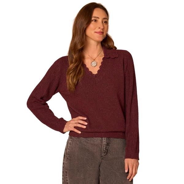 Petites Democracy L/S Vnk Crcht Scllp Collar Sweater