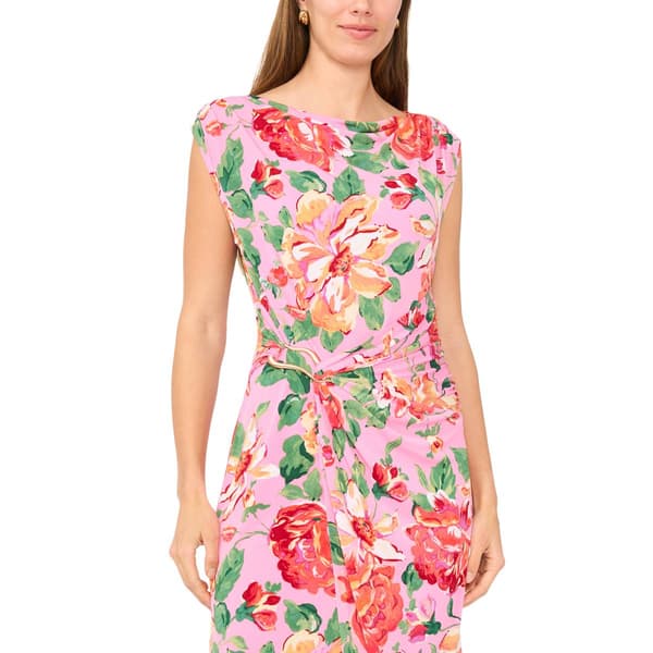 Womens MSK Cap Sleeve Floral Sheath Midi Dress