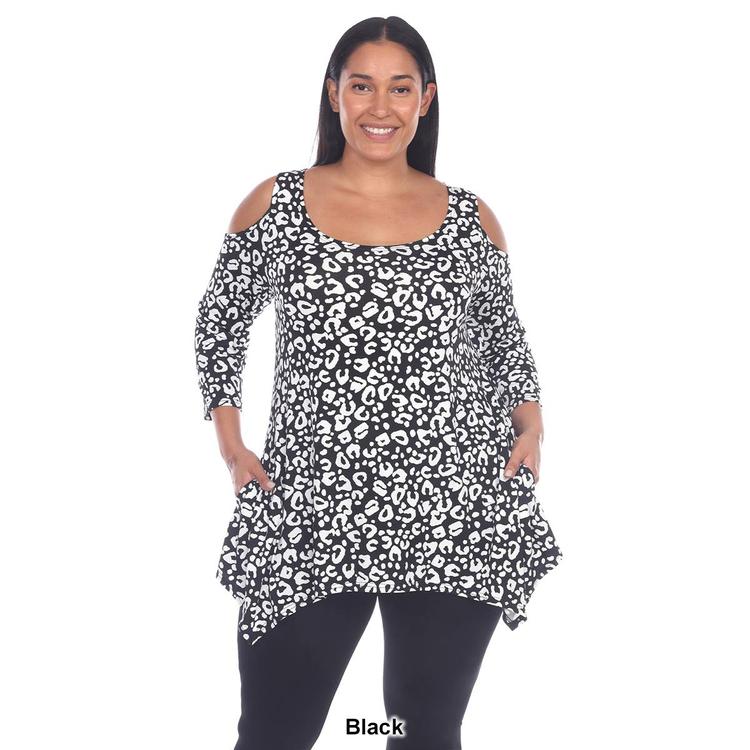 Plus Size White Mark Leopard Cold Shoulder Tunic