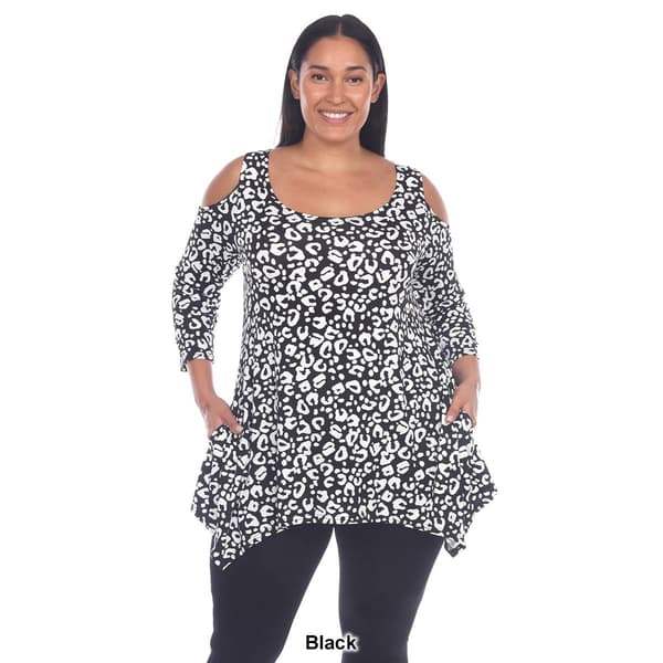 Plus Size White Mark Leopard Cold Shoulder Tunic