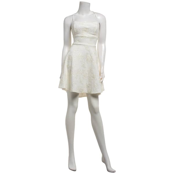 Juniors Emerald Sundae Embroidered Lace Up Back Skater Dress