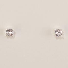 Design Collection Silver-Tone CZ 6mm Round Stud Earrings