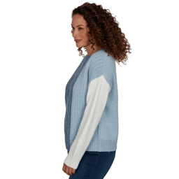 Petite Skye’s the Limit Icy Blue Sparkle Color Block Sweater