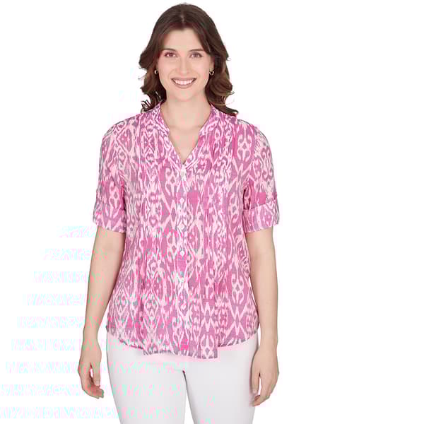 Womens Ruby Rd. Wovens Stand Collar Print Top