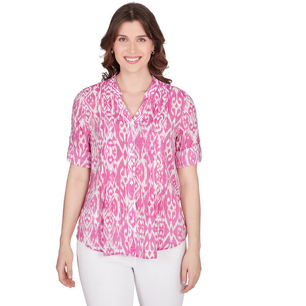 Womens Ruby Rd. Wovens Stand Collar Print Top - image 