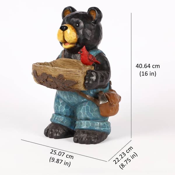 Hi-Line Gift Bear Holding Bird Bath Garden Statue