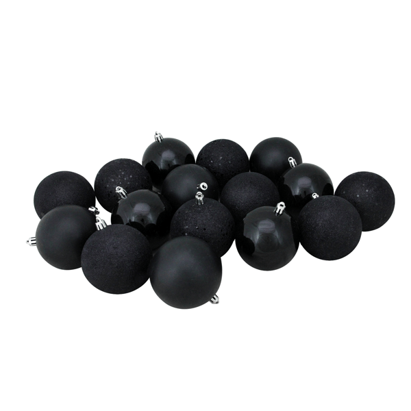 Northlight 16ct. Jet Black 4-Finish Christmas Ball Ornaments