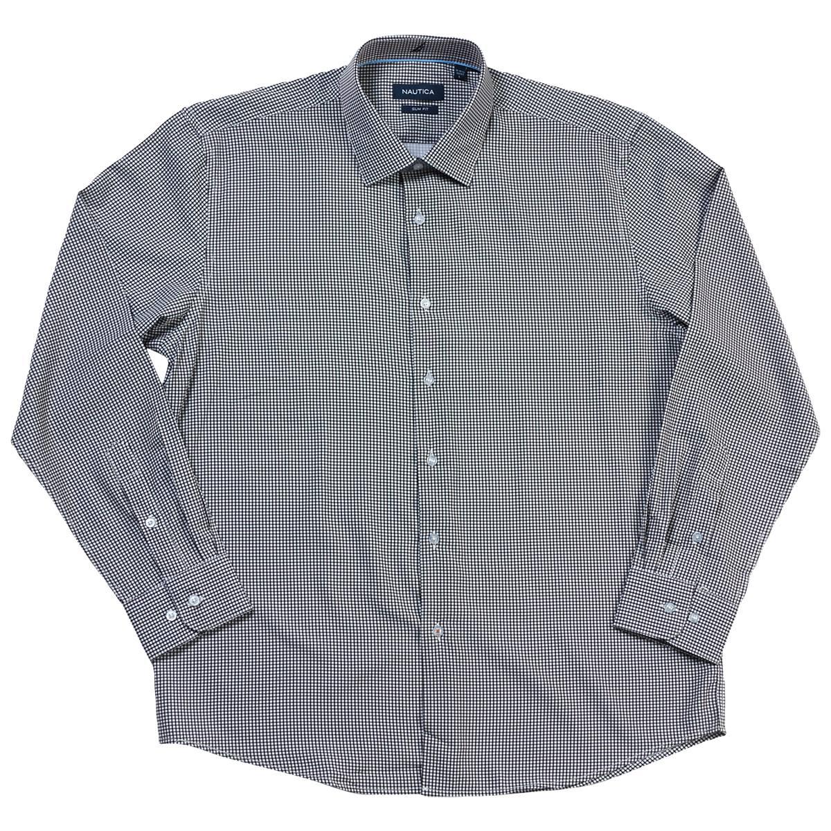 Mens Nautica Slim Fit Checkered Dress Shirt - White/Black