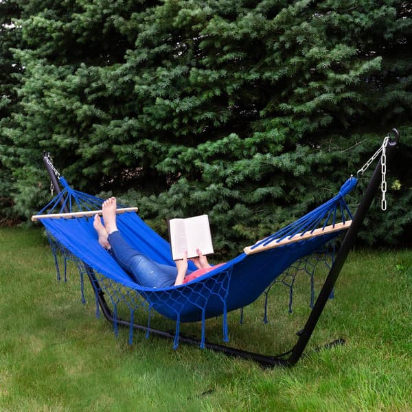 Northlight Seasonal Hammock w/ Netted Fringe & Wooden Bars