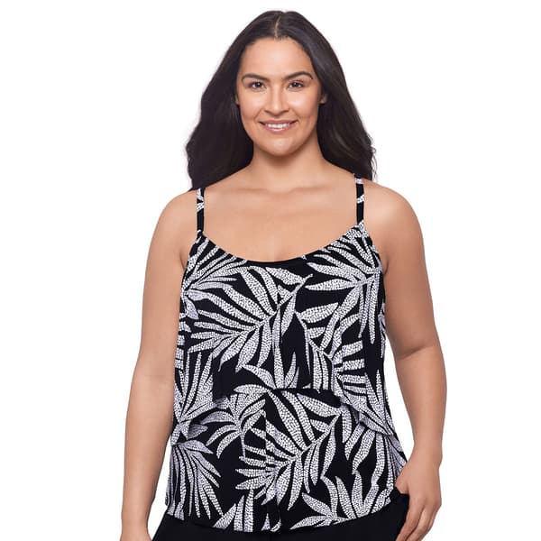 Womens American Beach Nightshade Hi Low Flounce Tankini Swim Top