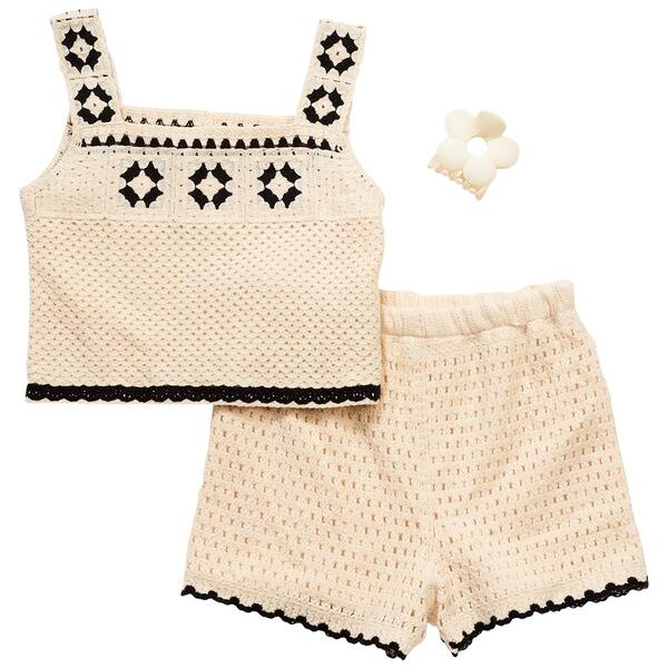 Girls &#40;4-6x&#41; BTween&#40;R&#41; 2pc. Crochet Square Tank Top with Shorts Set - image 