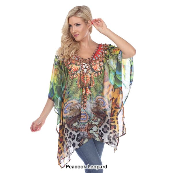 Womens White Mark Yellow Leopard Abstract Poncho