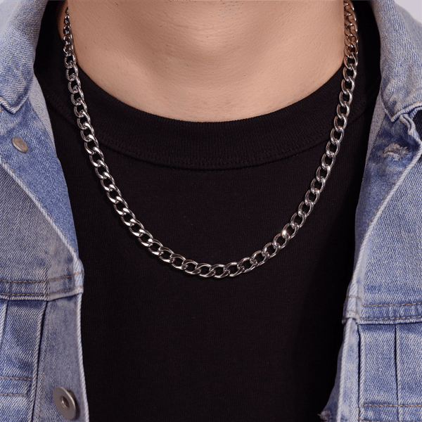 Mens Lynx Stainless Steel 7mm Curb Chain Necklace & Bracelet Set