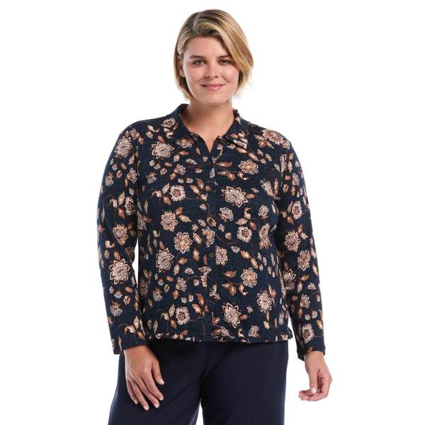 Plus Size Rafaella(R) Long Sleeve Floral Button Front Blouse - image 