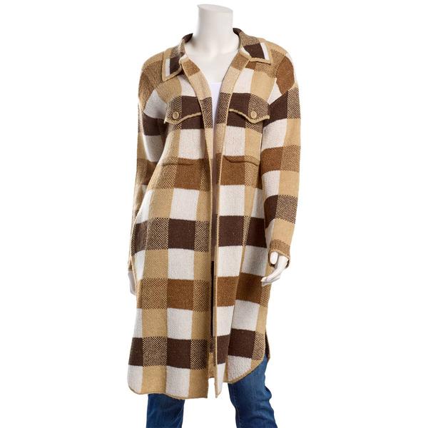 Womens By Design Long Sleeve Two Pocket Plaid Cardigan