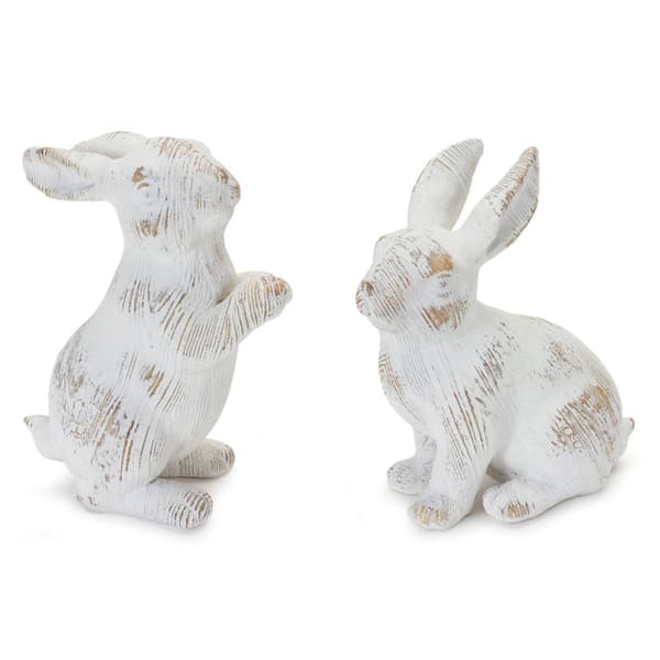 Melrose White Washed Rabbit Figurine - Set of 2