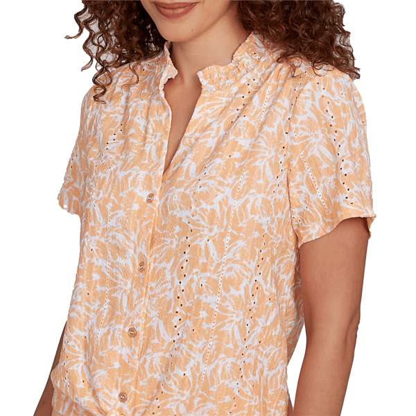 Womens Hearts of Palm Peachy Keen Floral Tie Front Blouse