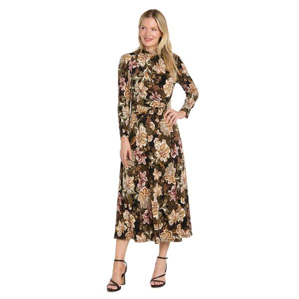 Womens R&M Richards 3/4 Sleeve Puff Print Side Drape Midi - image 