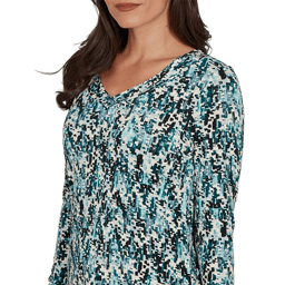 Petite Emaline Key Items Long Sleeve V-Neck Abstract Blouse