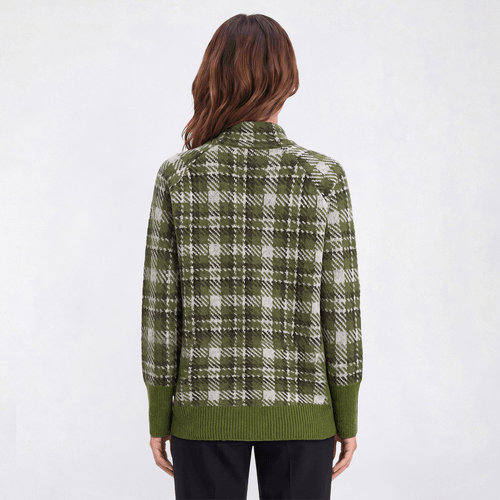 Womens Inner Circle Long Raglan Sleeve Plaid Mock Neck Sweater
