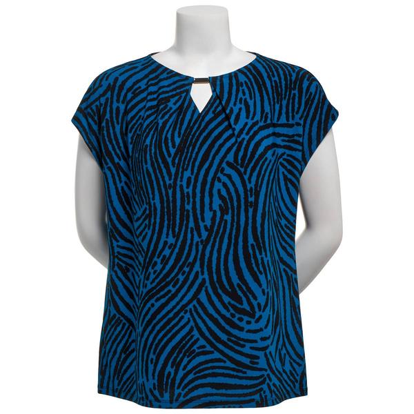 Womens Kasper Short Sleeve Zebra Keyhole Neck Blouse