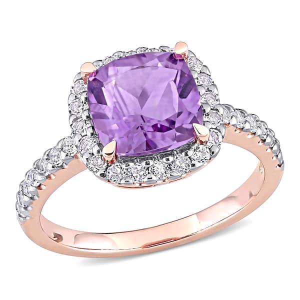 Gemstones Classics&#40;tm&#41; 10kt. Rose Gold Amethyst & White Topaz Ring - image 