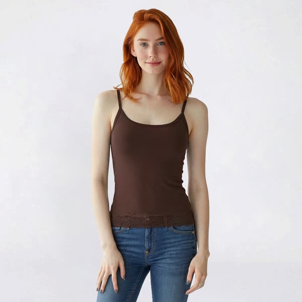 Juniors Derek Heart Scoop Neck Lace Hem Padded Cup Camisole