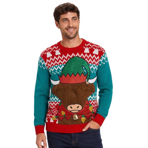 Mens Holiday Hype Highland Cow Ugly Christmas Sweater - image 