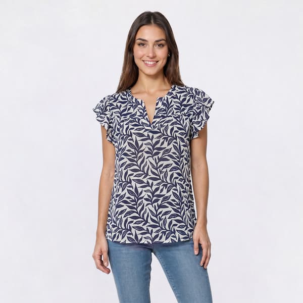 Petite Preswick & Moore(R) Ruffle Sleeve Vine Blouse - image 
