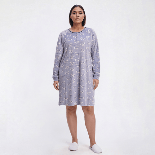 Plus Size Goodnight Kiss Bows Velour Henley Nightshirt
