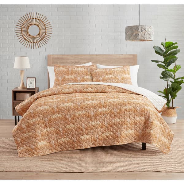 Indigo Ink Panther Gold Spice Ombre Medallion Boho Quilt Set