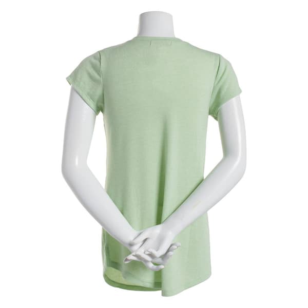 Juniors Poof! Short Sleeve Marled Crew Neck Top-Green/Eggwhite