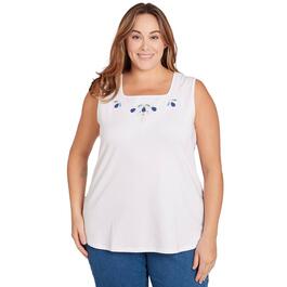 Plus Size Ruby Rd. Bali Blue Knit Embellished Sleeveless Top
