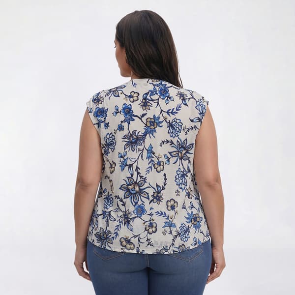 Plus Size Emily Daniels Sleeveless Ruched Shoulder Floral Blouse