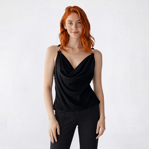 Juniors Love Tree Satin Drape Neck Jewel Strap Tank Top - image 