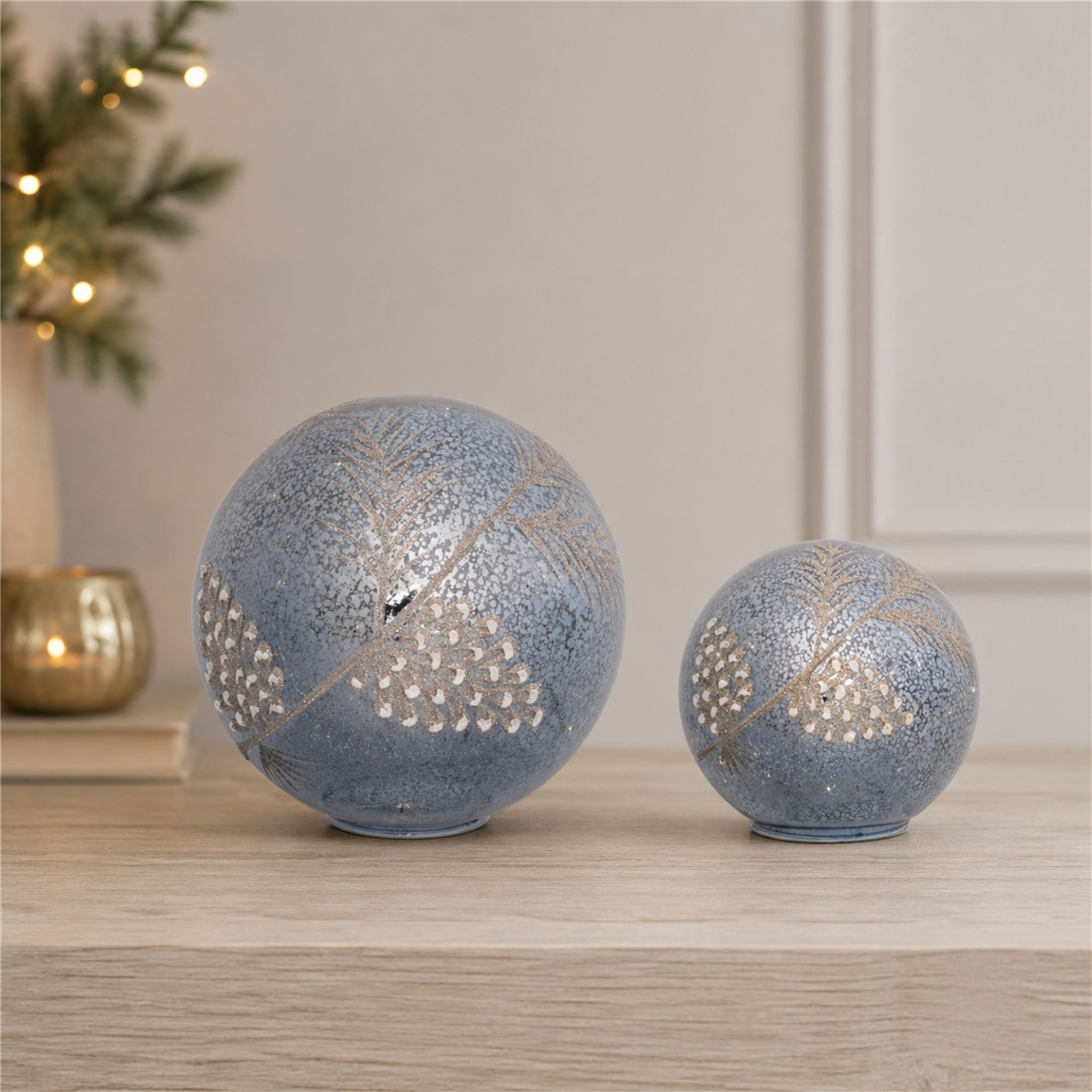 Melrose LED Blue Pinecone Globe - Set of 2