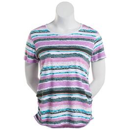 Womens Shenanigans Crew Neck Abstract Stripe Side Shirred Tee