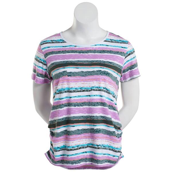 Plus Size Shenanigans Short Sleeve Crew Neck Abstract Stripe Top - image 