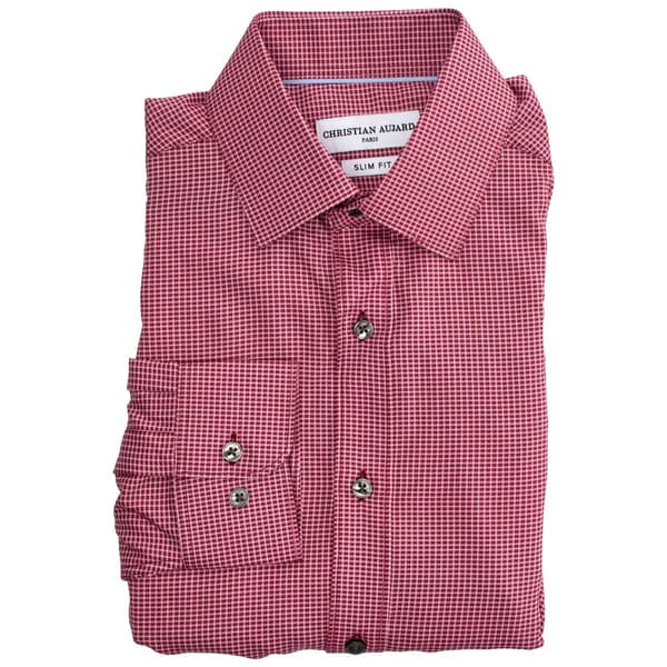 Mens Christian Aujard Slim Fit Stretch Dress Shirt - Burgundy