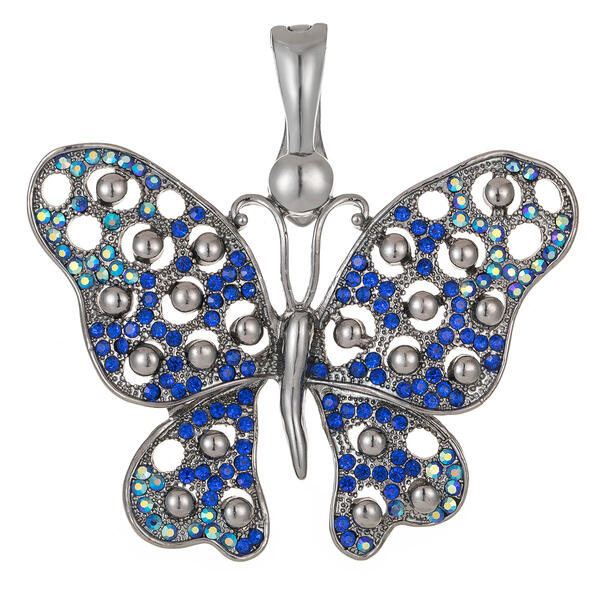 Wearable Art Open Works Blue Crystal Butterfly Enhancer Pendant - image 