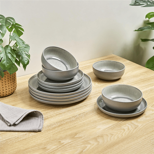 Sango Asher 12pc. Grey Dinnerware Set with Reactive Glaze