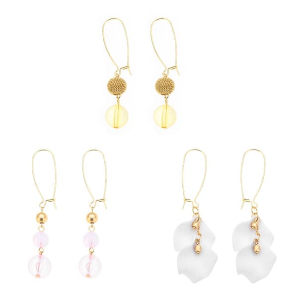 Ashley Cooper(tm) 3pr. Gold White Beaded Petal Earrings - image 