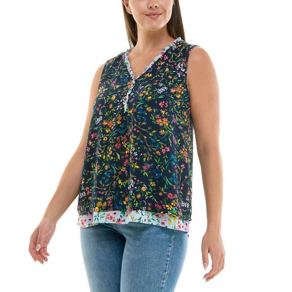 Womens Zac & Rachel Sleeveless Layered Floral Crepe Blouse
