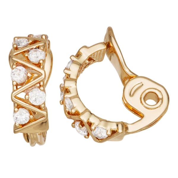 Napier 16mm Gold-Tone Social CZ Hoop Clip On Earrings