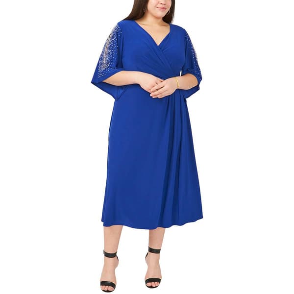 Plus Size MSK Beaded Trim Sleeve Surplus Midi Dress - image 