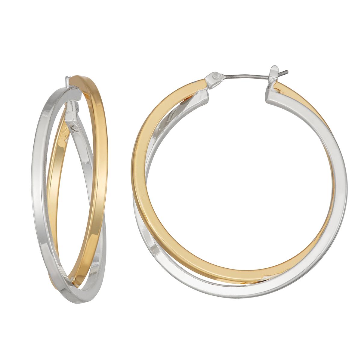 Napier Two-Tone 35mm Crisscross Hoop Earrings