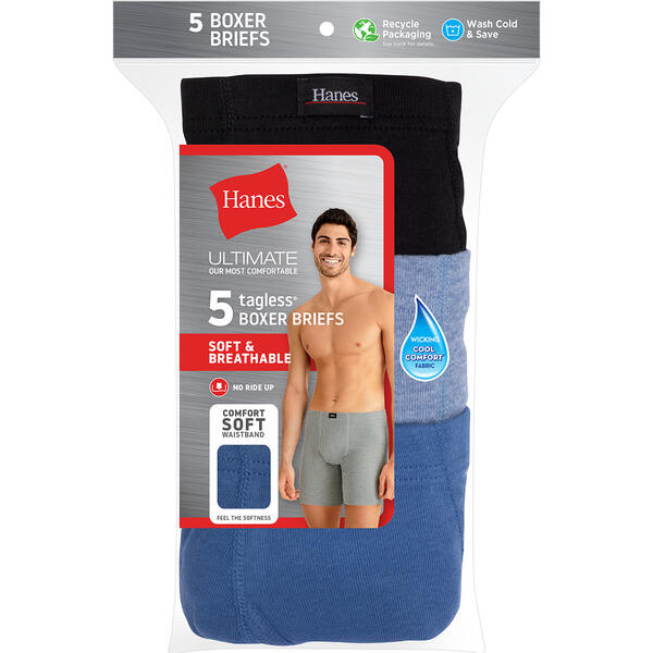 Mens Hanes&#174; Ultimate&#174; 5pk. Covered Waistband Boxer Briefs