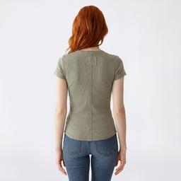 Juniors Pink Rose Short Sleeve Mineral Wash Rib Henley Top