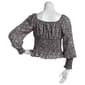 Juniors Plus No Comment Wool Square Neck Floral Peasant Top-Black - image 2