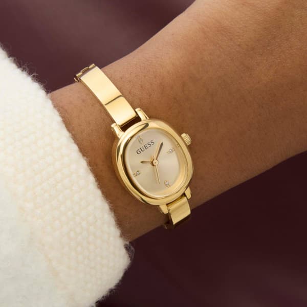 Womens Guess Gold-Tone Champagne Sunray Dial Watch - GW0924L2